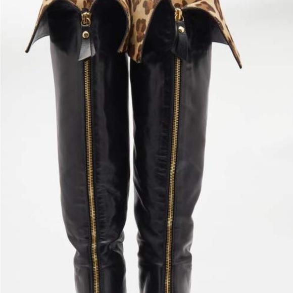 Stuart Weitzman black leather and calf hair over the knee boots size 8.5 - Picture 3 of 16